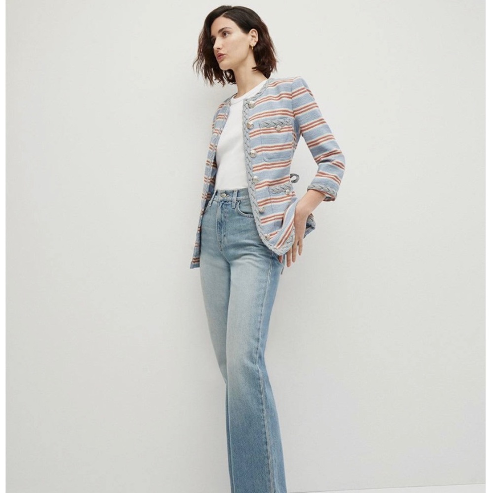 NEW Veronica Beard Striped Ginerva Belt Jacket Button Blazer, Blue/Red/White - Picture 3 of 15